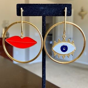 Gold Accent Hoop Lip & Eye Earrings, FUN!!